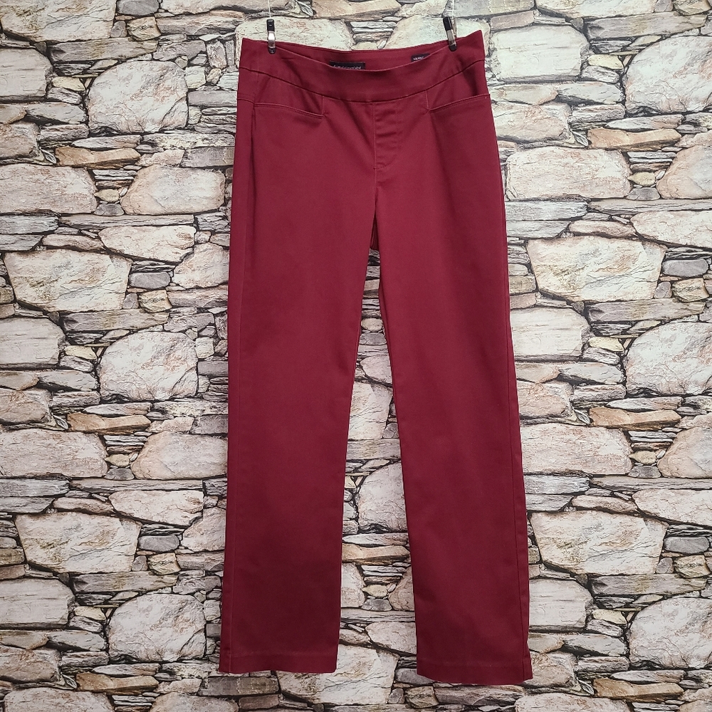 Lee Platinum Label Womens Straight Leg Pants Size 12 Solid Burgundy Red Stretch